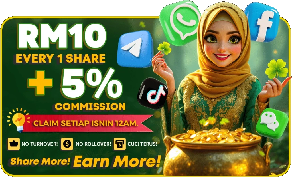 MRLUCK88VIP Malaysia refer a friend: RM10 every share plus 5% commission. Share more, earn more.